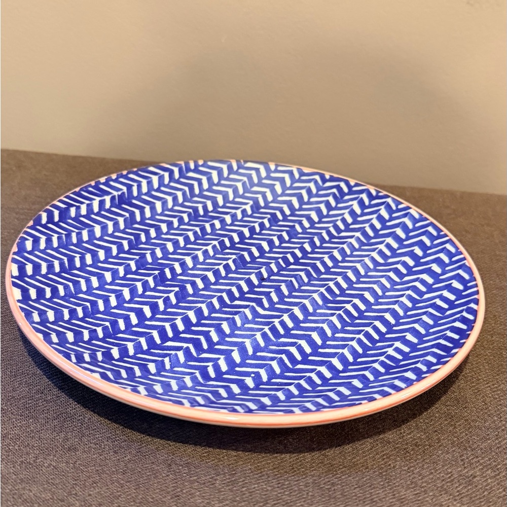Blue and White Chevron Plate
